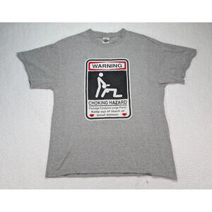 Vintage Y2K Warning Choking Hazard T-Shirt Men's Size Large Gray Comedy Humor
